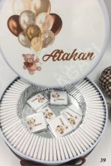 Ayıcıklı Balonlu Metal Kutu İsme Özel Çikolata KA39-3