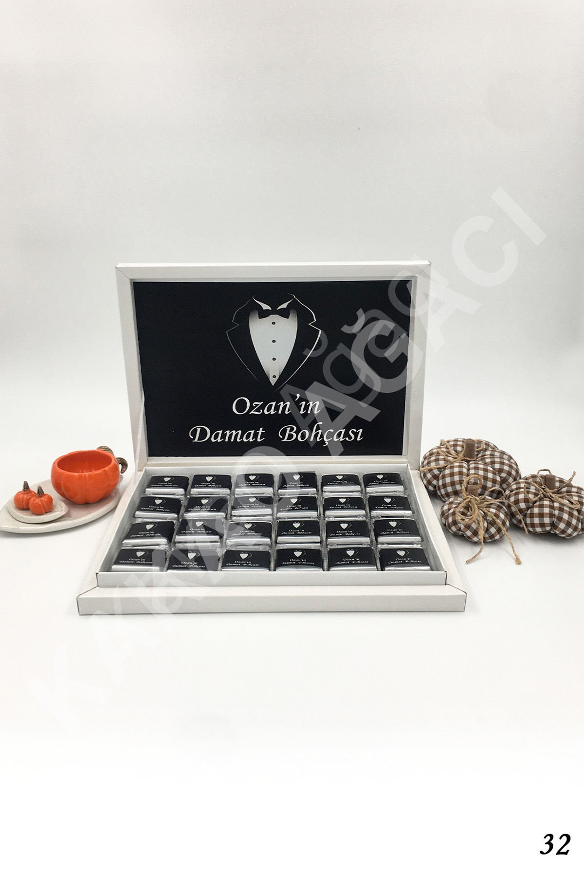Damat Bohçası Karton Kutu İsme Özel Çikolata KA32