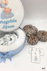 Mavi Ayıcık Balonlu Metal Kutu İsme Özel Çikolata KA447