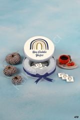 Mavi & Kahverengi Gökkuşağı Metal Kutu İsme Özel Çikolata KA478