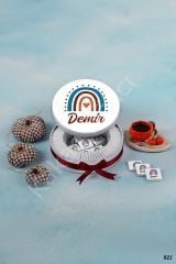 Bordo & Mavi Gökkuşağı Metal Kutu İsme Özel Çikolata KA921