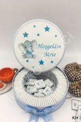 Mavi Filli & Yıldızlı Metal Kutu İsme Özel Çikolata KA924