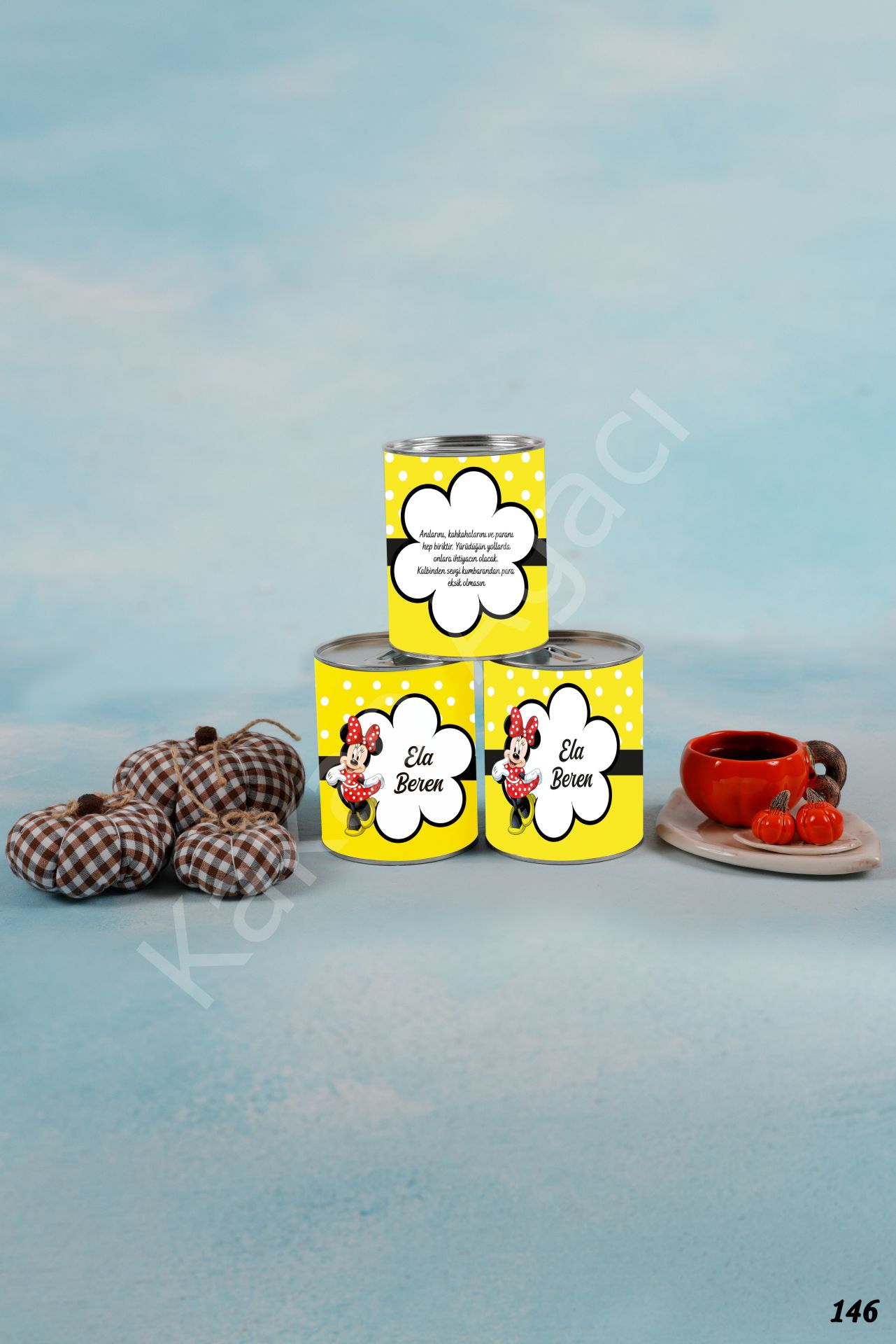 Minnie Mouse Sarı Kumbara Kişiye Özel İsimli KA146