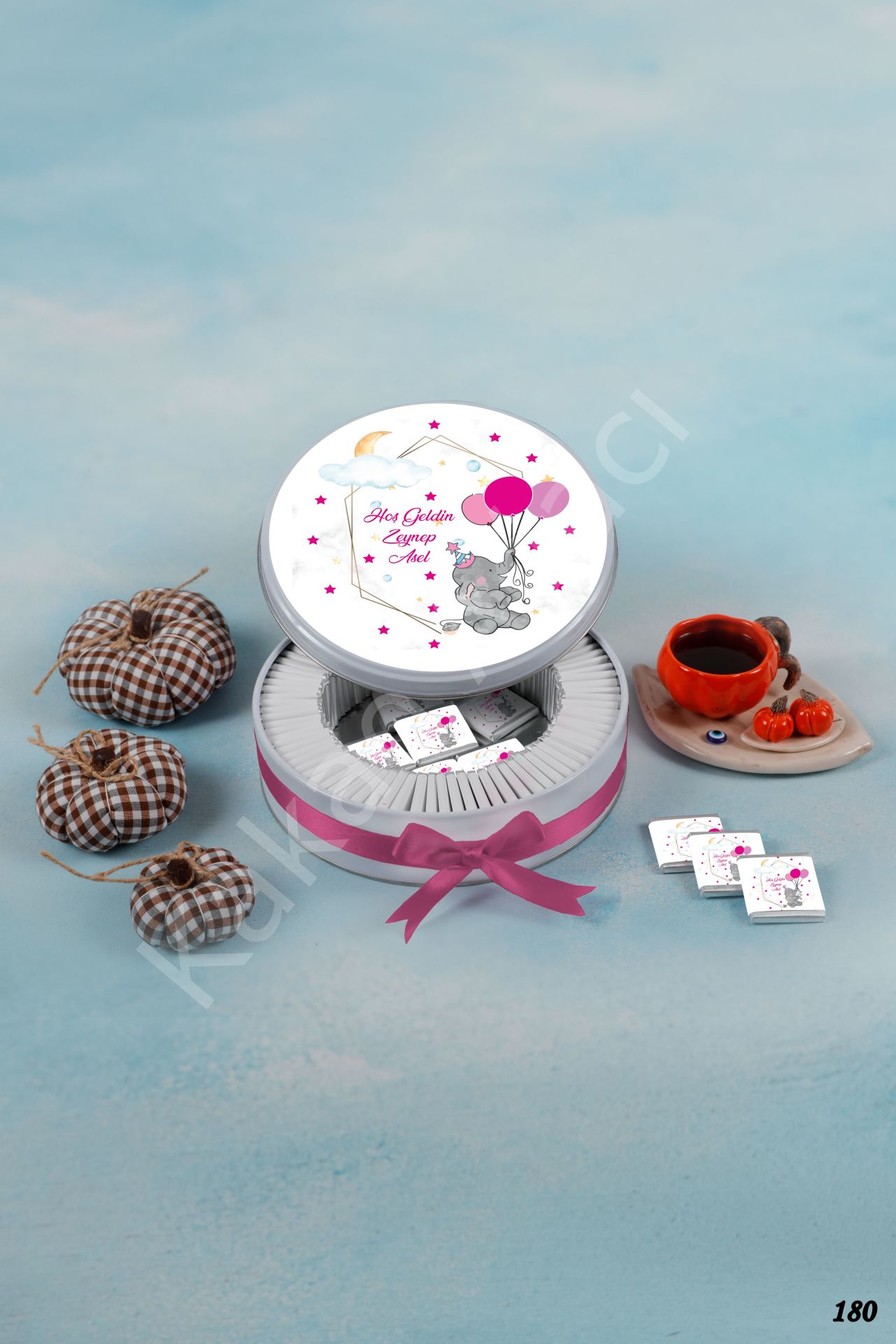 Pembe Balonlu Fil Metal Kişiye Özel İsimli KA180
