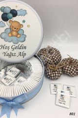 Bulut ve Balonlu Ayıcık Erkek Metal Kutu İsme Özel Çikolata KA801