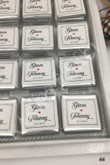 Gümüş Çerçeveli Gelin & Damat Karton Kutu İsme Özel Çikolata KA66