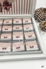 Pembe Kurdele Nişan Bohçası Karton Kutu İsme Özel Çikolata KA95